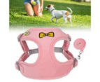 Small Dog Harness Reflective Dog Harness Reflective Pet Vest with Traction Rope for Walking Pink M