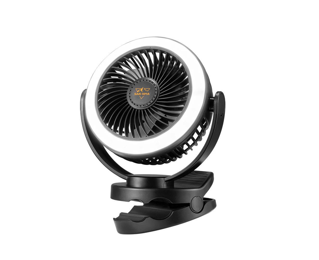 San Hima 10000mAh Portable Camping Fan Rechargeable Clip On Fan With LED Light