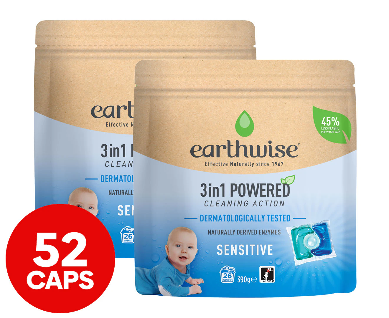 2 x 26pk Earthwise Sensitive Front & Top Loader Laundry Detergent Capsules