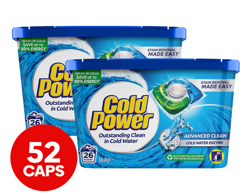 2 x 26pk Cold Power Triple Caps Laundry Capsules 364g