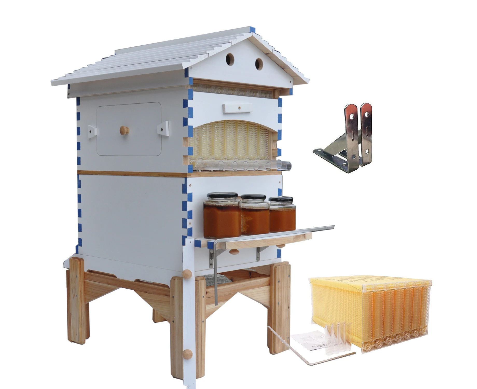 Golden Palace Auto Beehive Bee Hive Fir Wooden Bee House Beekeeping Boxes + 7 Bee Hive Frames + stand + Brackets