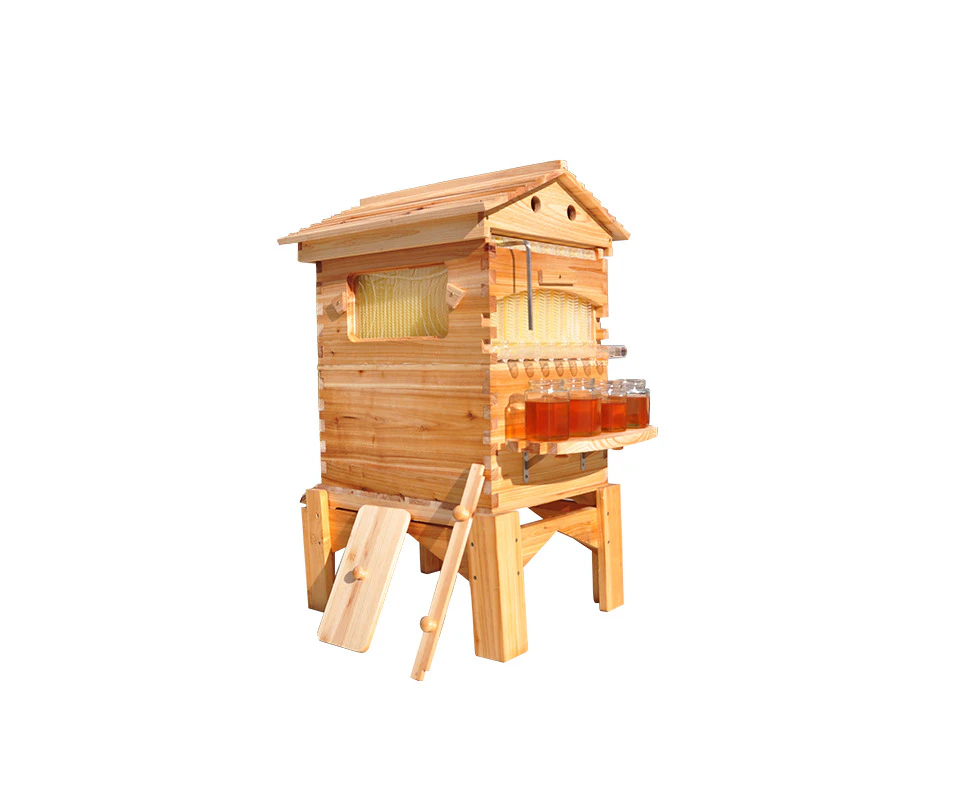 Golden Palace Auto Beehive Bee Hive House Fir Wooden Bee Hive Boxes Beekeeping Boxes With 7pcs BPA free Beekeeping Frames Bee Hive Frames with hive stand