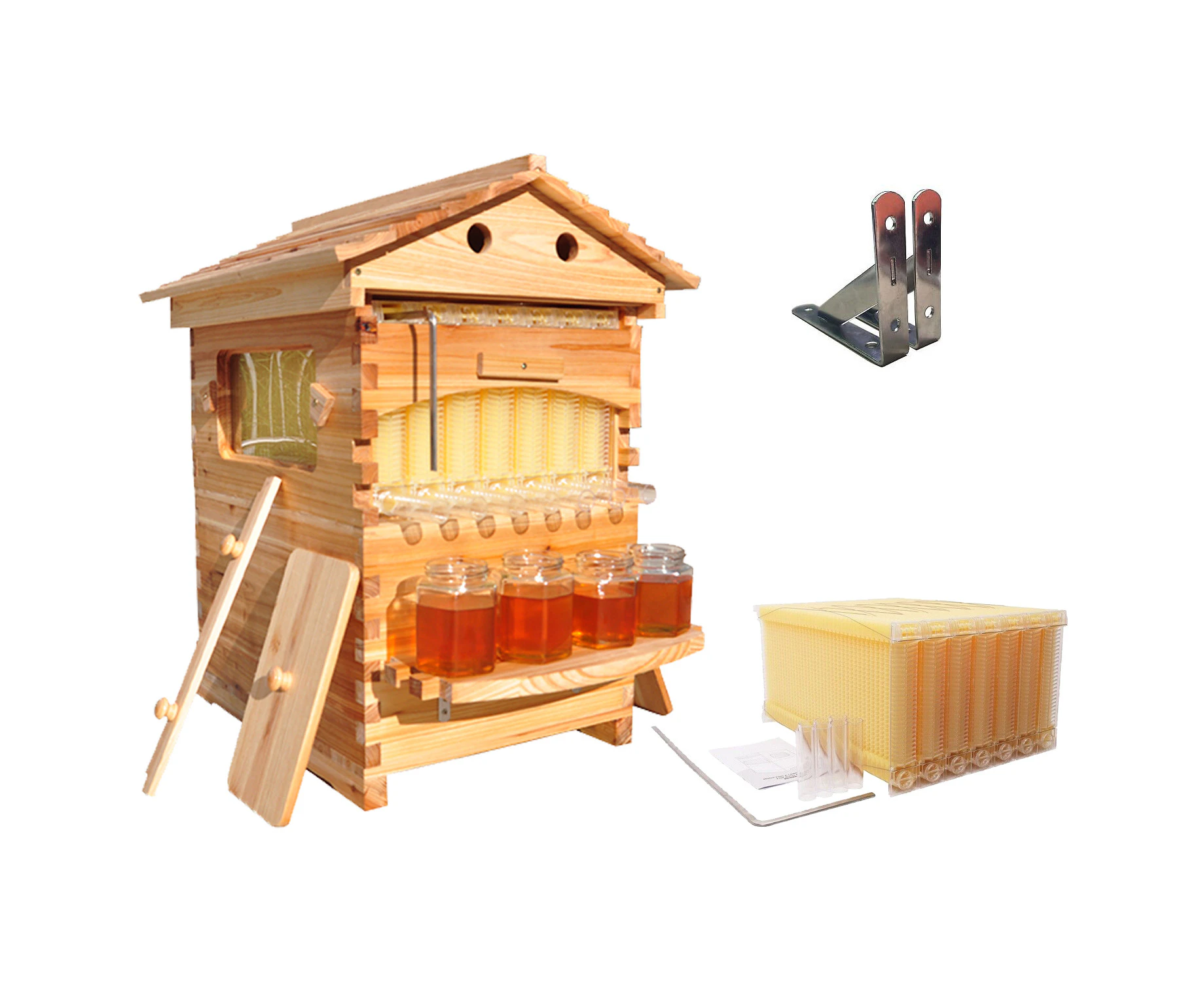 Golden Palace Auto Beehive Bee Hive House Fir Wooden Bee Hive Boxes Beekeeping Boxes +7 Beekeeping Frames + Bracket