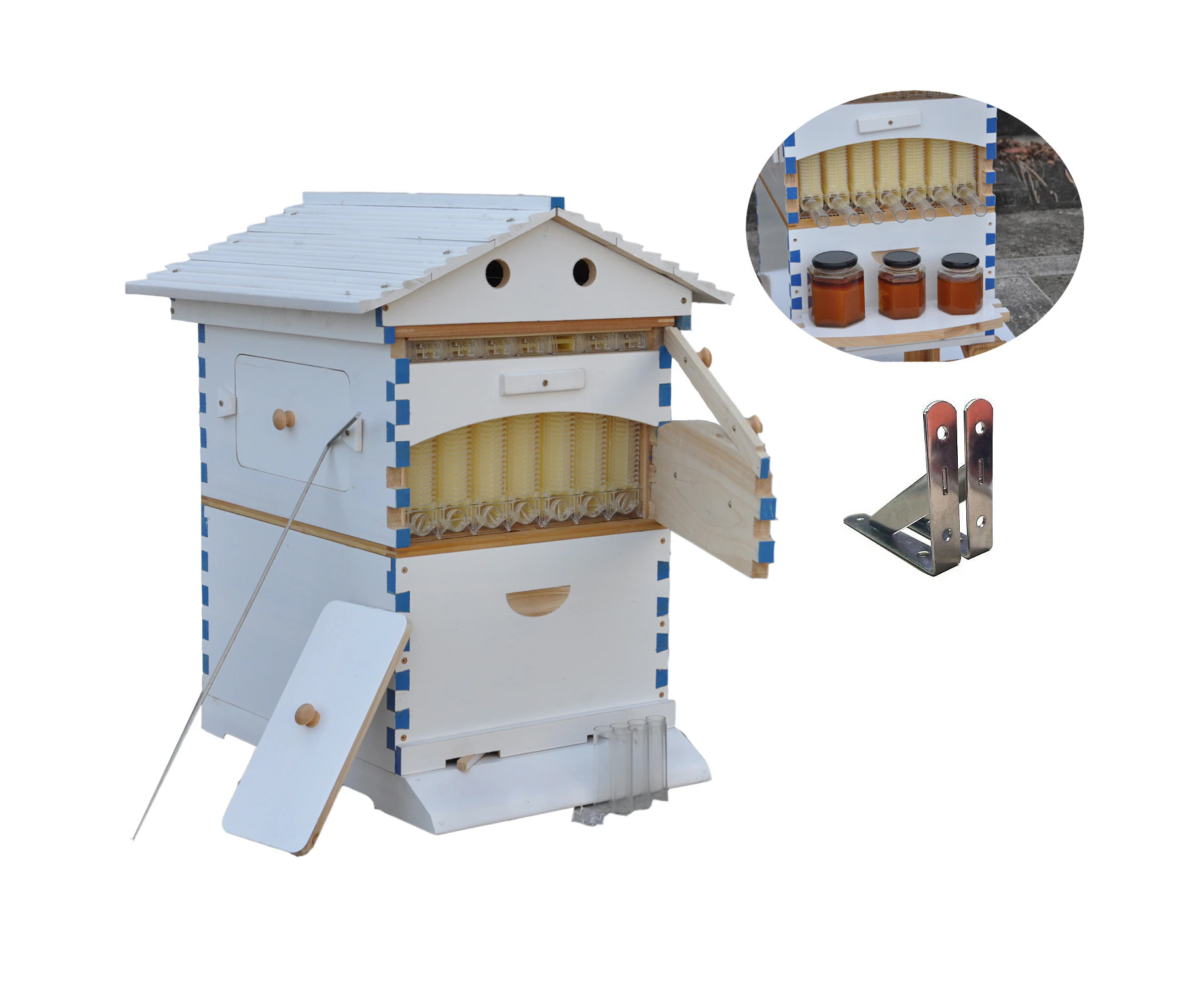 Golden Palace Auto Beehive Bee Hive House Wooden Bee Hive Boxes Beekeeping Boxes + 7 Beekeeping Frames + Bracket