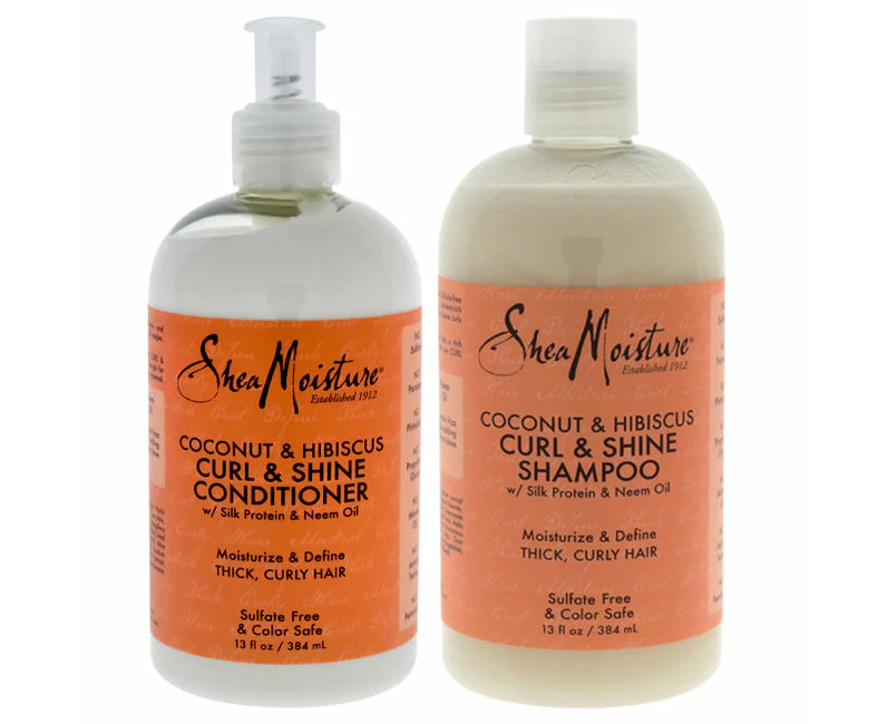 Coconut and Hibiscus Curl and Shine Duo by Shea Moisture for Unisex - 13 oz Shampoo and Conditioner