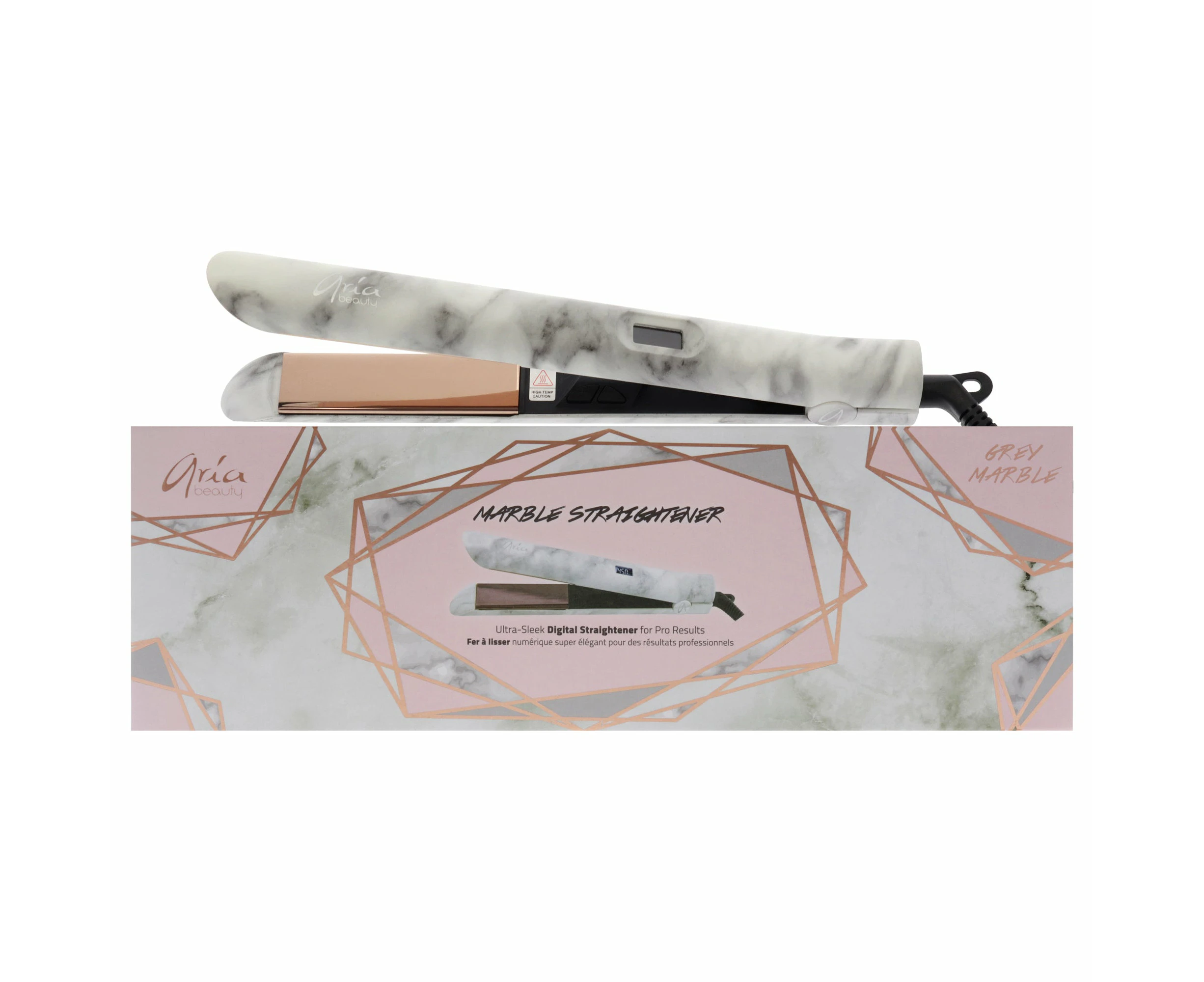 Digital Hair Straightener - Grey Marble by Aria Beauty for Women - 1 Inch Flat Iron