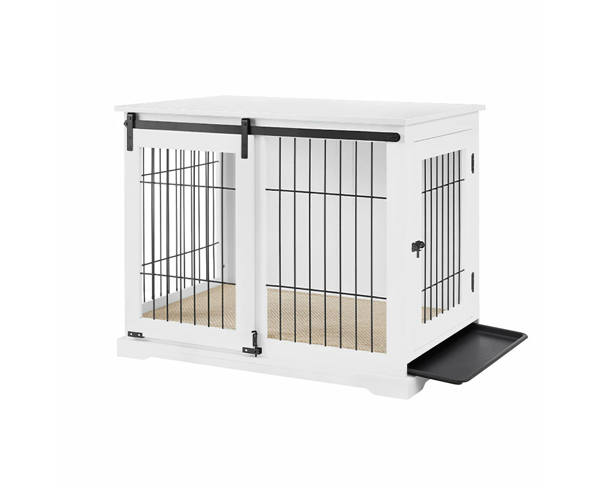 Sliding Door Wooden Dog Crate, White