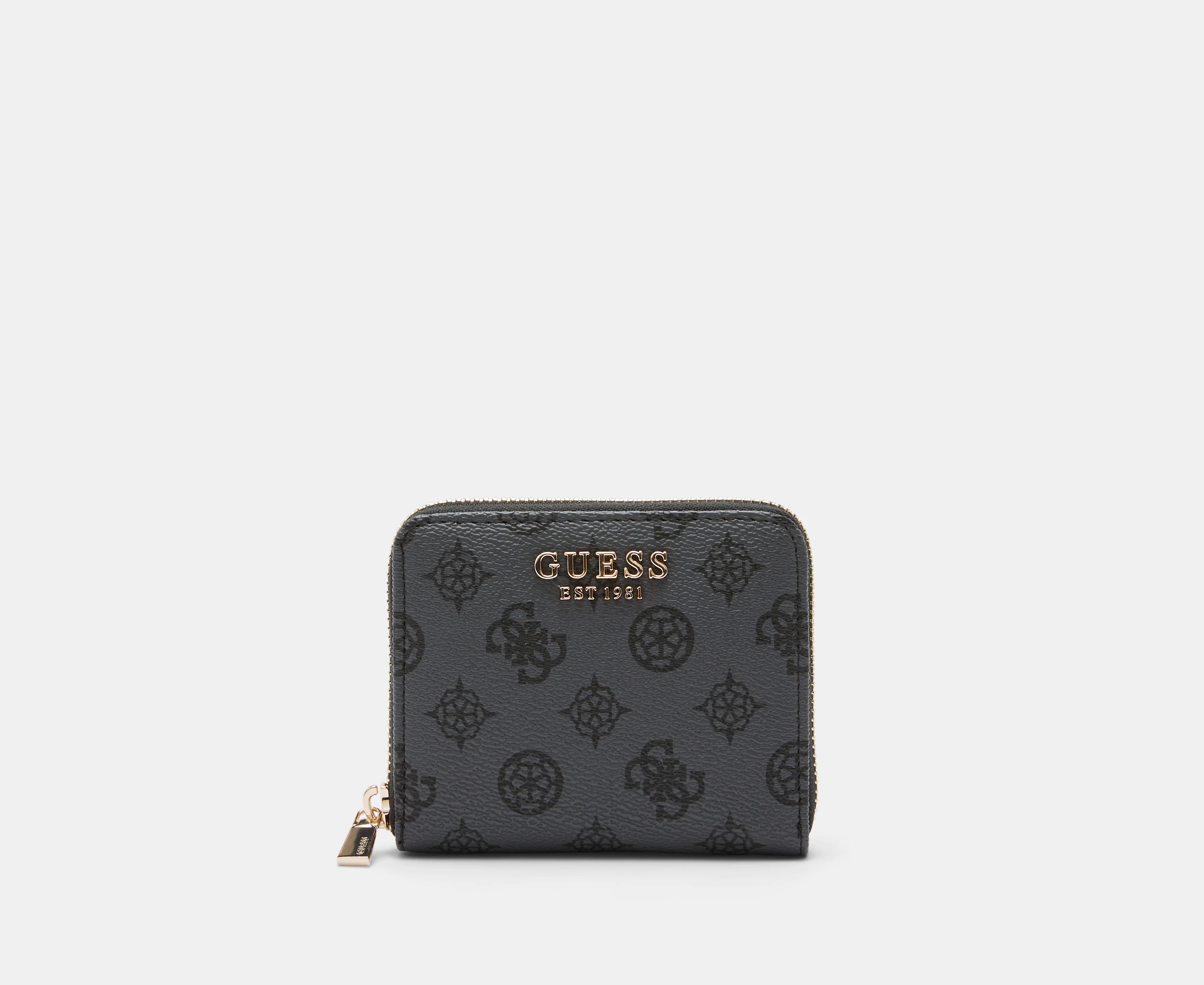 GUESS Laurel Small Zip-Around Wallet - Charcoal Logo