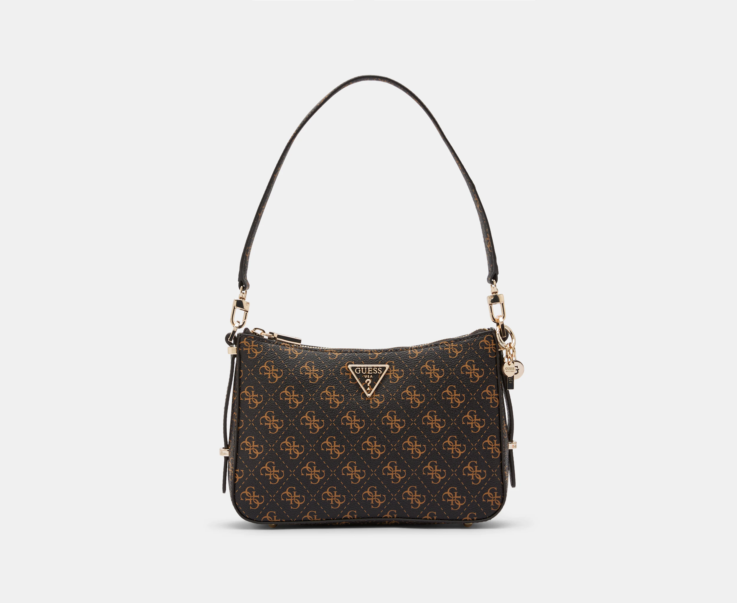 GUESS Daryna Top Zip Shoulder Bag - Brown Logo