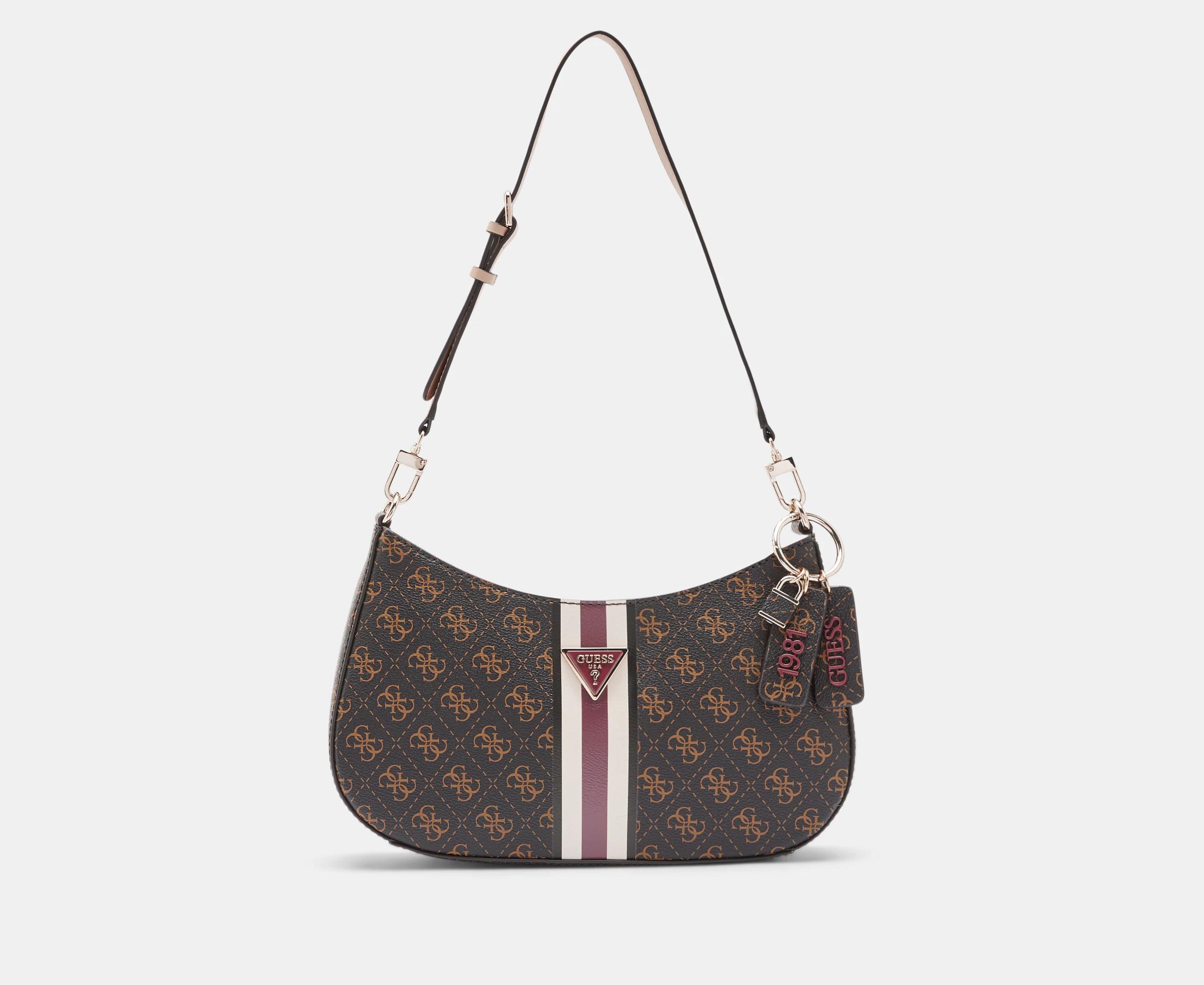 GUESS Noelle Top Zip Shoulder Bag - Brown Logo