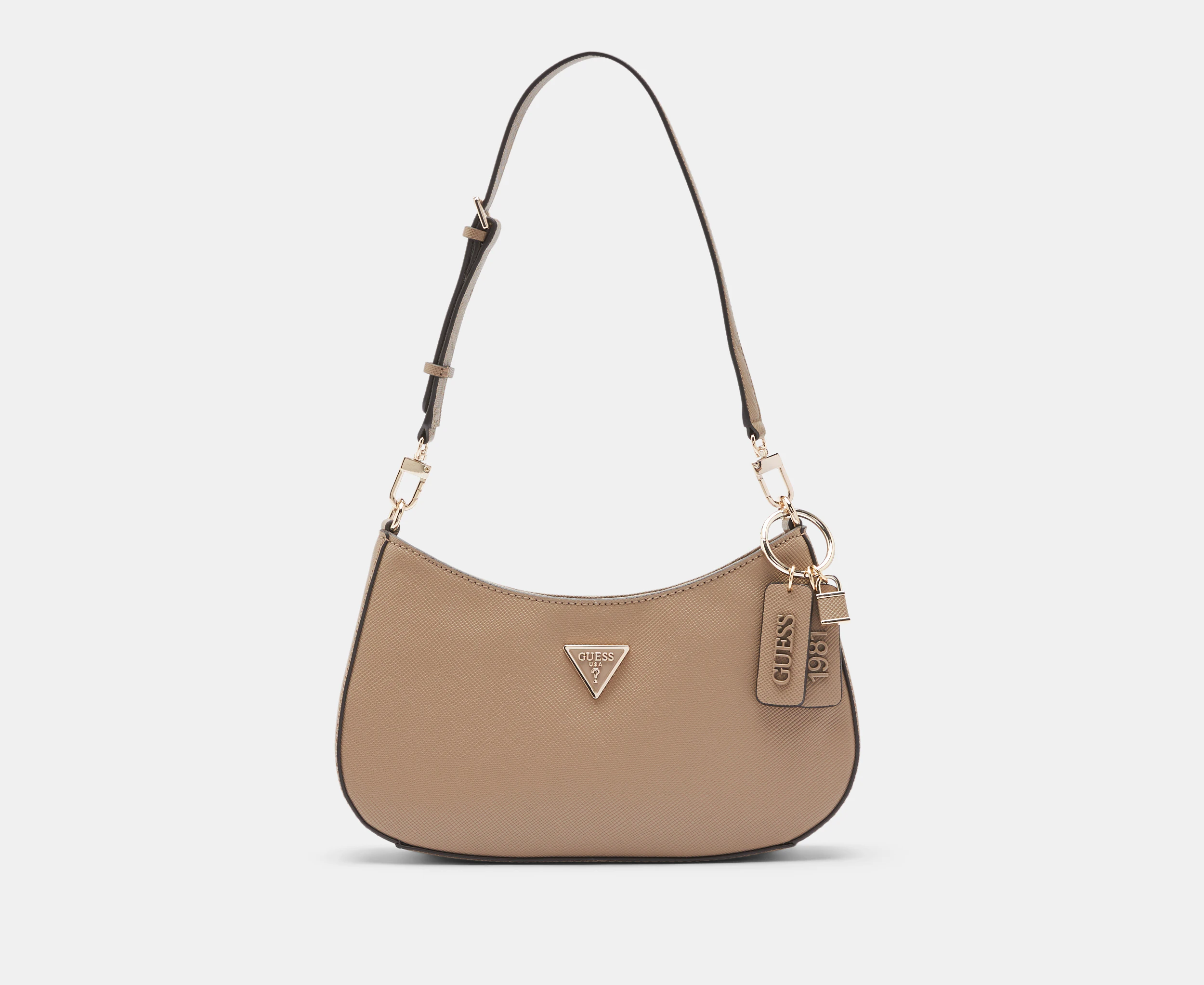 GUESS Noelle Top Zip Shoulder Bag - Dark Taupe