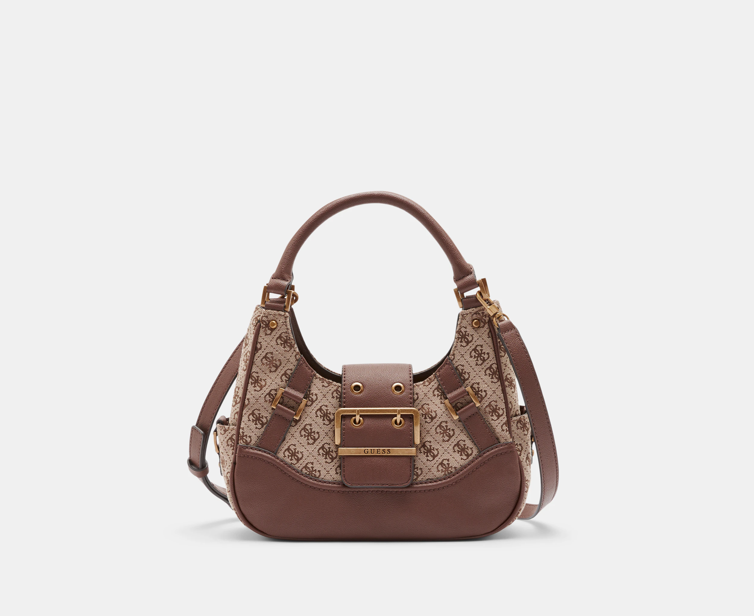 GUESS Décor Vintage Girlfriend Satchel Bag - Latte Logo/Brown