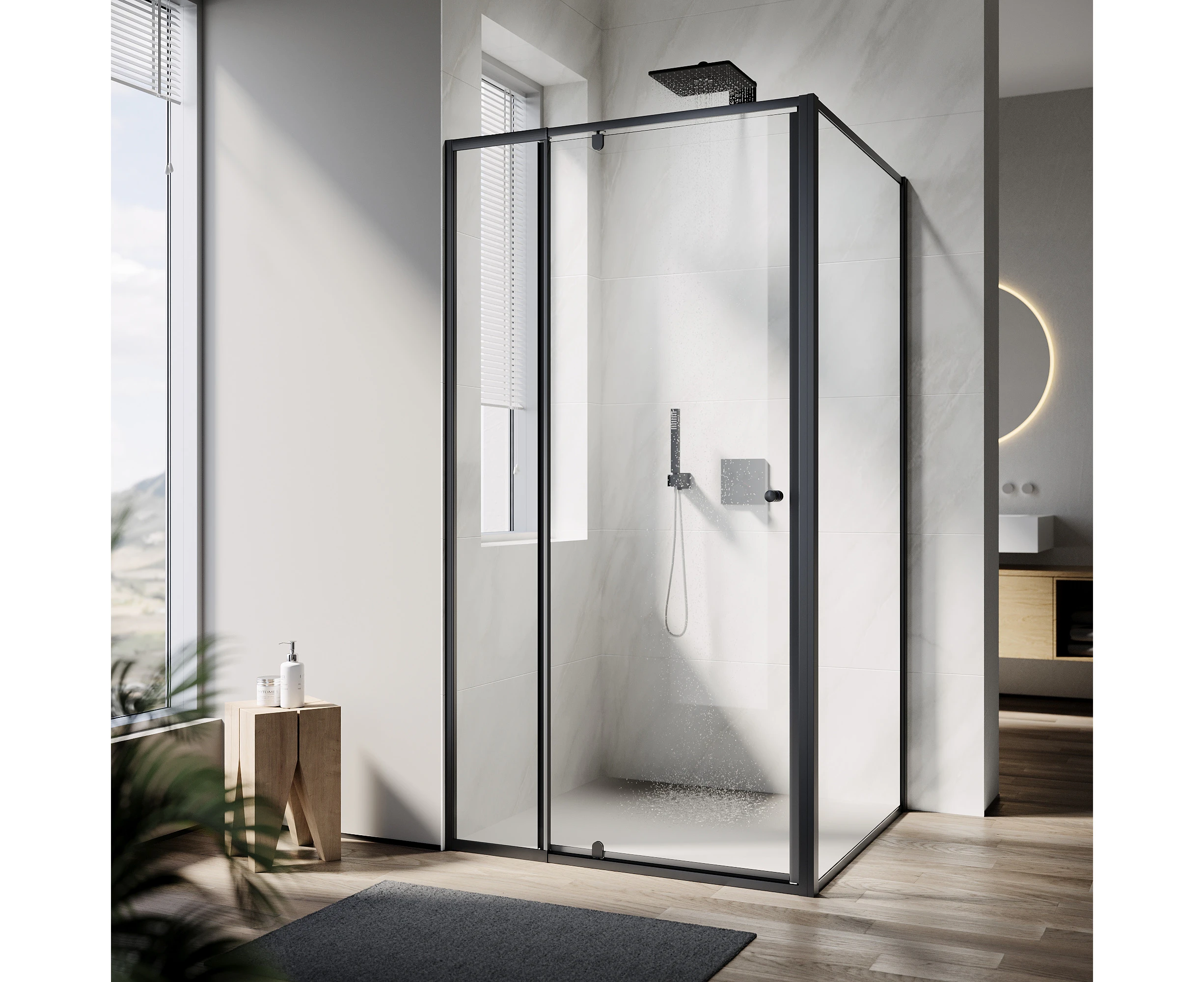 ELEGANT Shower Screen in Matte Black 900x1000mm