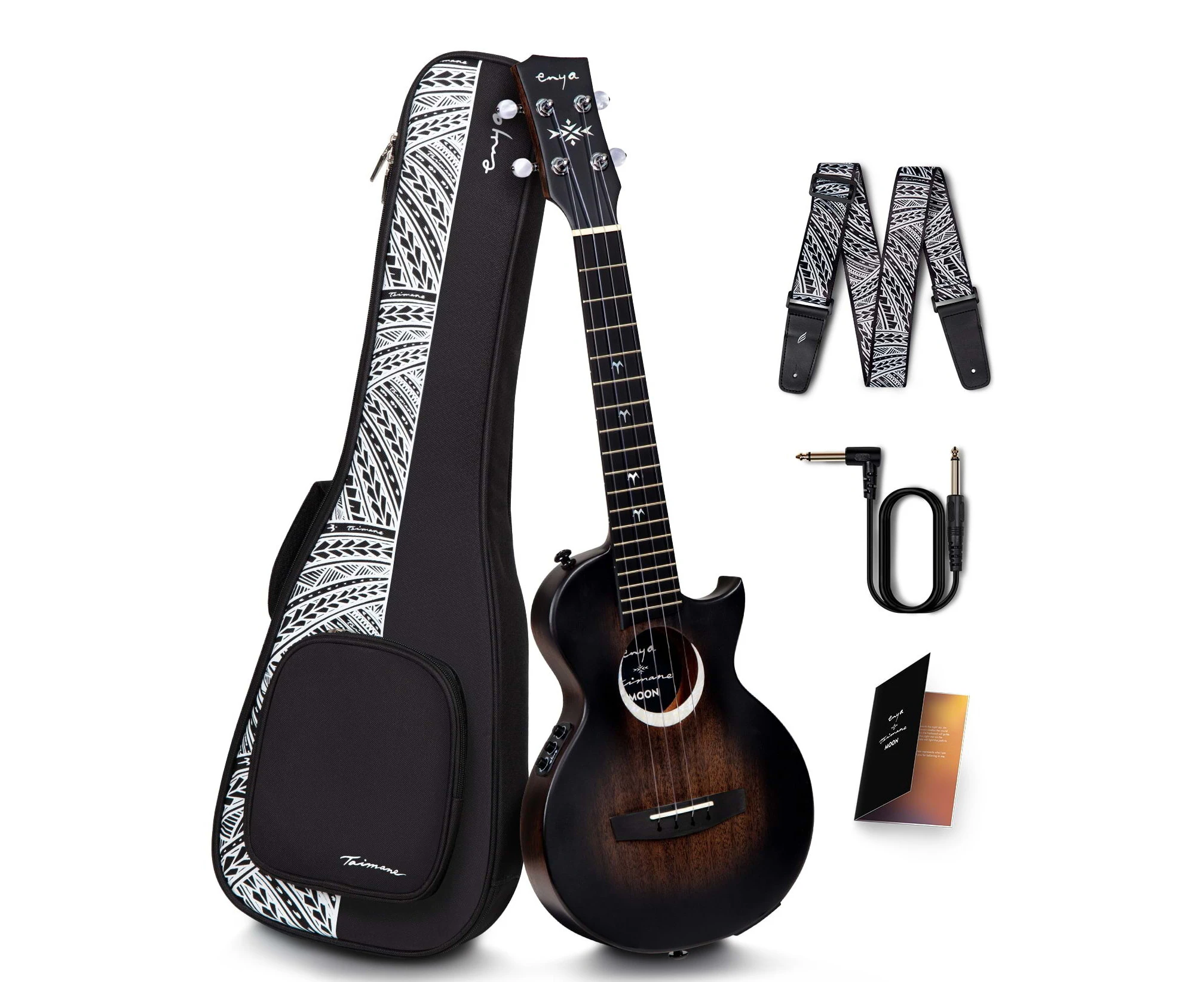 Enya Taimane Moon Tenor 4-String Ukulele with AcousticPlus Pickup - Black