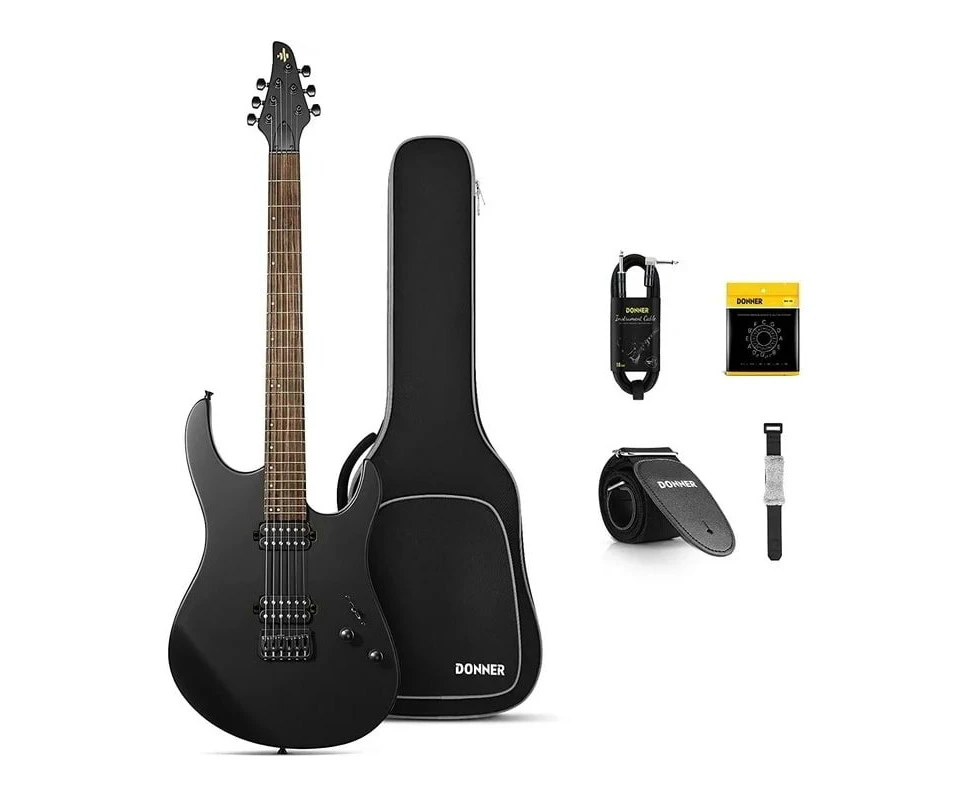 Donner DMT-100 39" Matte Finish Metal Electric Guitar Kit - Black - Gig Bag