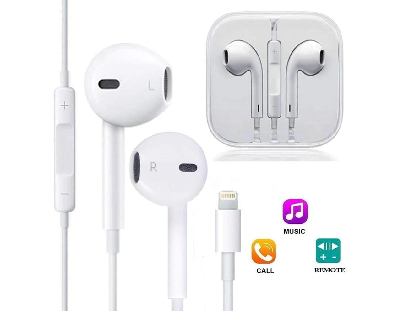 Lightning White In-Ear Earphones for iPhone - MFi Certified - Wired Headphones