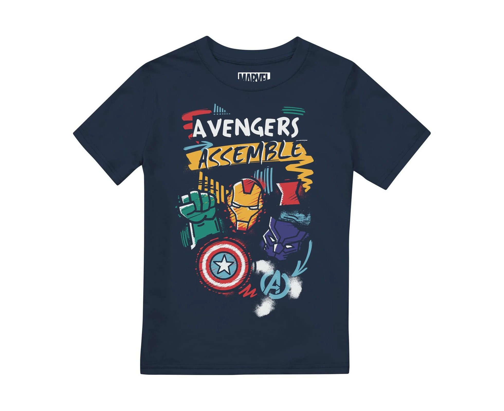 Marvel Avengers Boys Trio Superhero T-Shirt (Navy) - TV1994