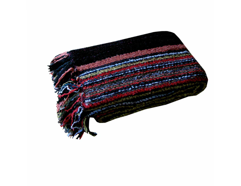 Liam Acrylic Knitted Blanket Throw Rug Fringe 127 x 152cm Black