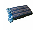 Liam Acrylic Knitted Striped Blanket Throw Rug Fringe 127 x 152cm Blue