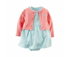 2-Piece Baby Girl's Long Sleeve Pink Butterfly Coat and Floral Dress