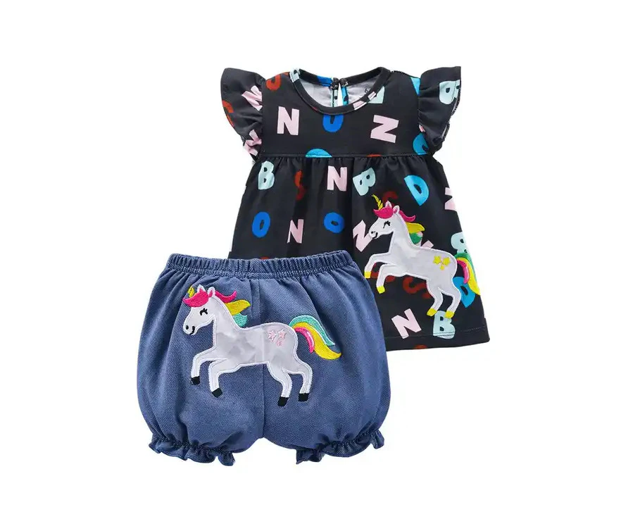 Baby Girl Black/Pink Shorts Set - Magical Unicorn