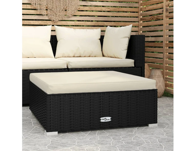 Garden Footrest with Cushion Black 70x70x30 cm Poly Rattan