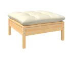 Garden Footstool with Cream Cushion Solid Pinewood