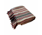 Stella Striped Cotton Knitted Blanket Throw Rug 125 x 150cm Natural Red