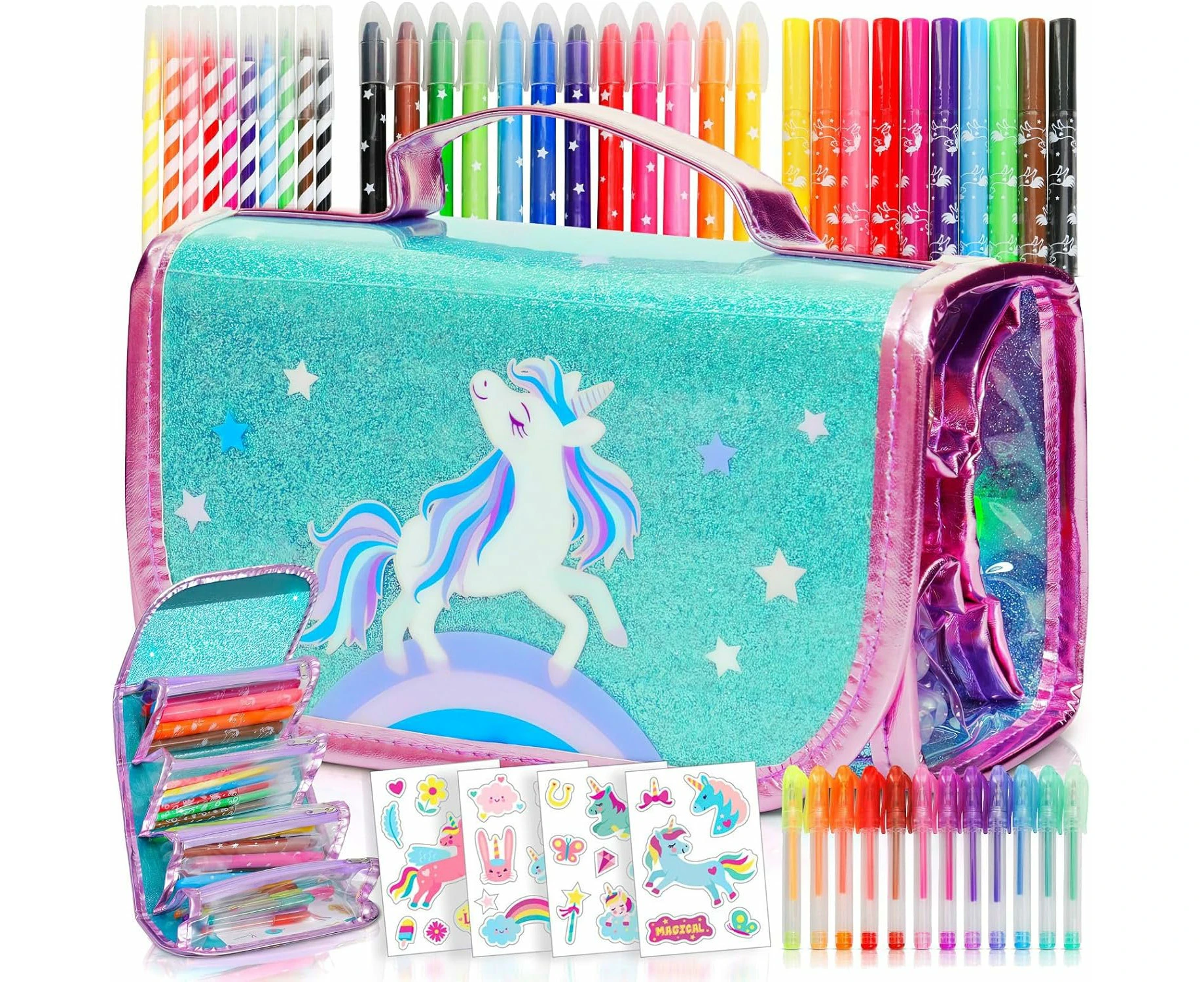 Amitié Lane Fruit Scented Markers Set in Unicorn Pencil Case - Perfect Unicorn Gifts For Girls or For Art and Craft Colouring