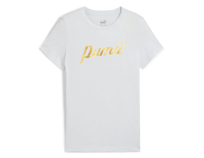 Puma Girls' Essentials+ Script Metallic Tee  / T-Shirt / Tshirt - Silver Mist