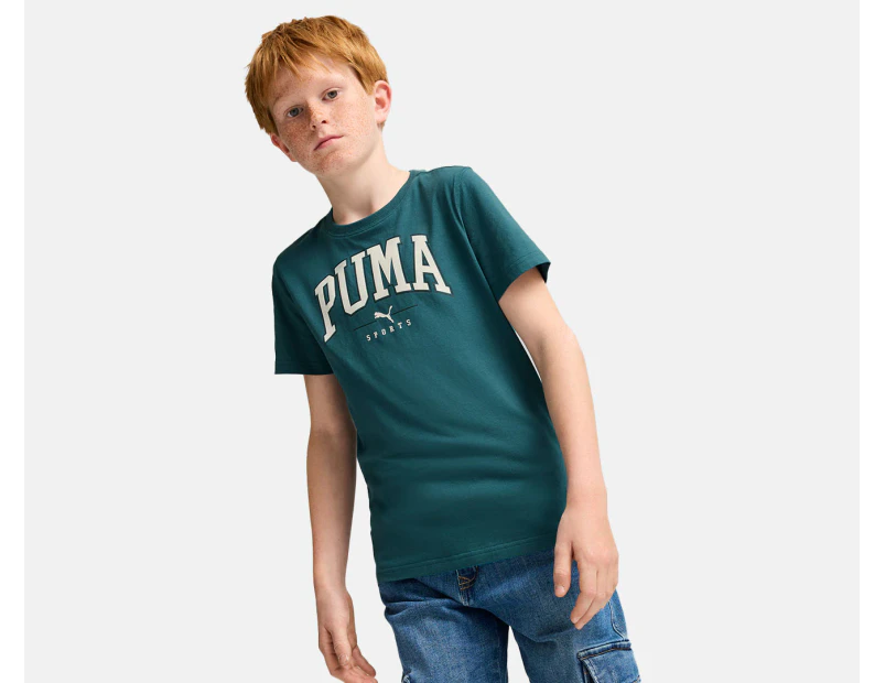 Puma Boys' Squad Big Graphic Tee / T-Shirt / Tshirt - Cold Green