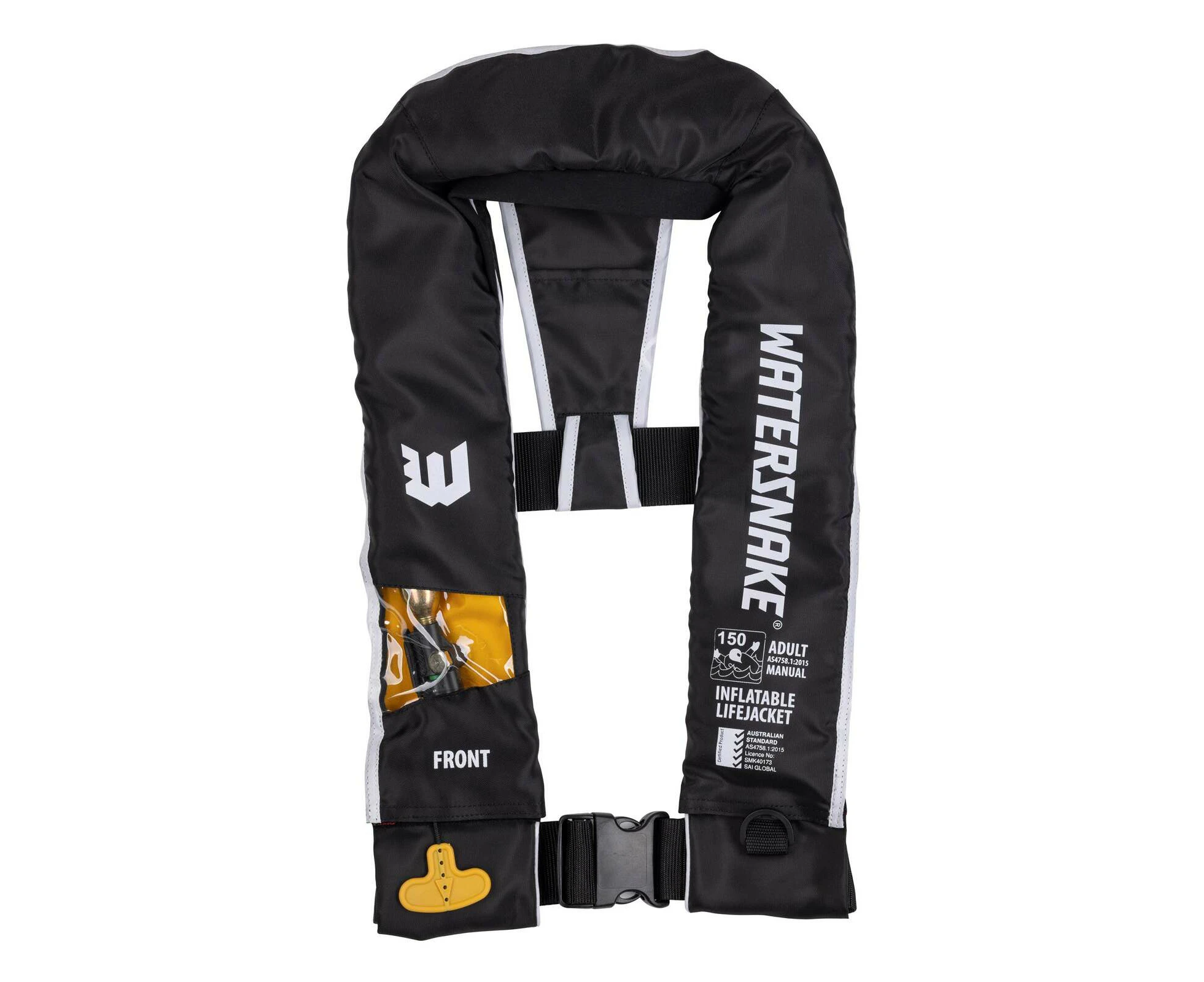 Watersnake Manual Inflatable Life Jacket PFD Level 150 With Window #Black