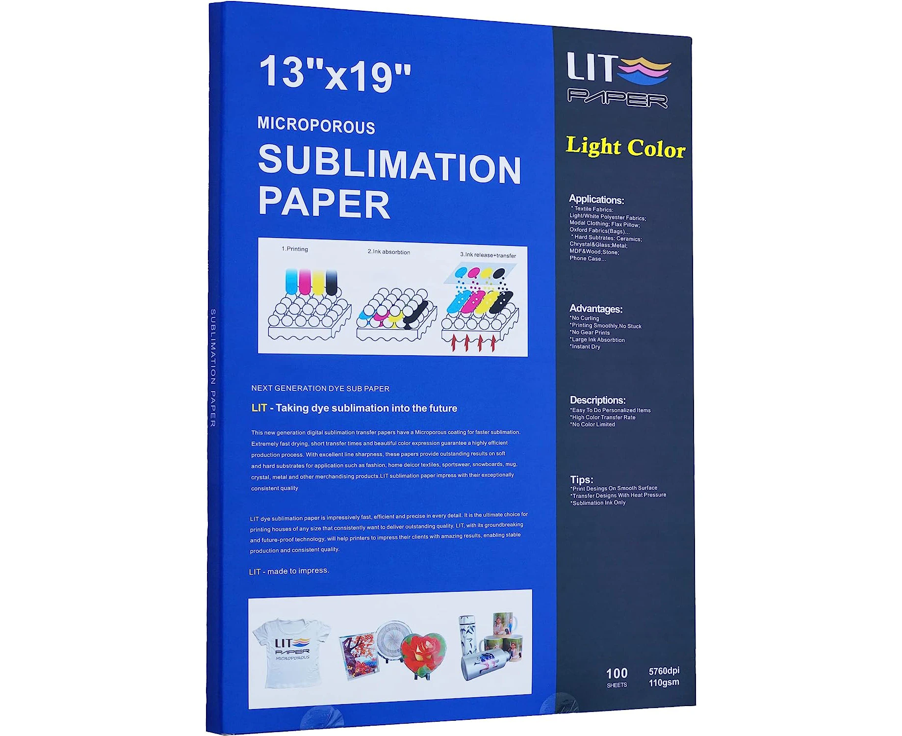 LIT Sublimation Paper A3+ 330x482mm 13x19, 100Sheets 110g Heat Press Transfer Paper - for Any Epson Sawgrass Ricoh HP Inkjet Sublimation Printer with Subli