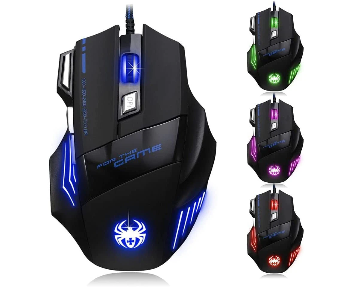 Zelotes Ergonomic 7200 DPI LED Optical Wired Gaming Mouse Mice 7 Buttons for Pro Gamer PC Laptop Desktop Mac Notebook-Black by AFUNTA-Black(T80)