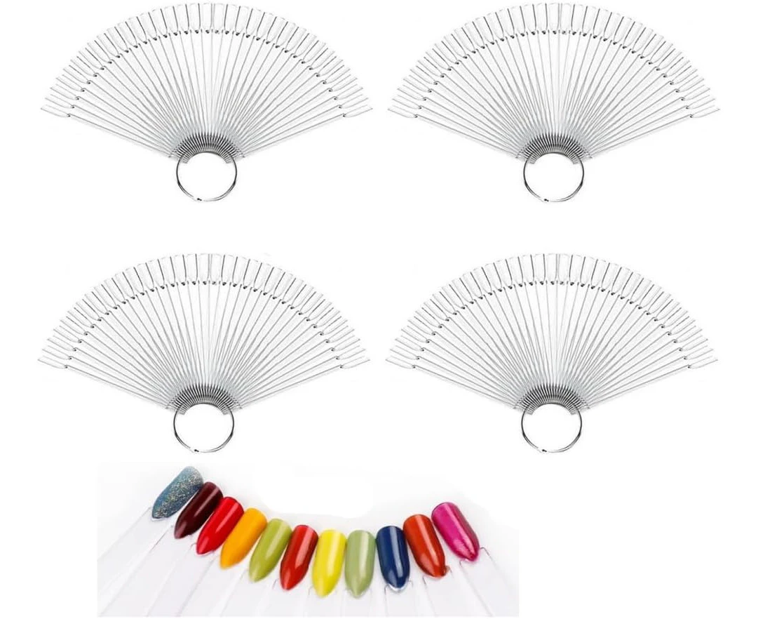 200Pcs Fan-shaped Nail Swatch Sticks,Clear Nail Color Swatches Display for Gel Polish, Nail Sample Practice Sticks,with Ring Holder for (Clear)