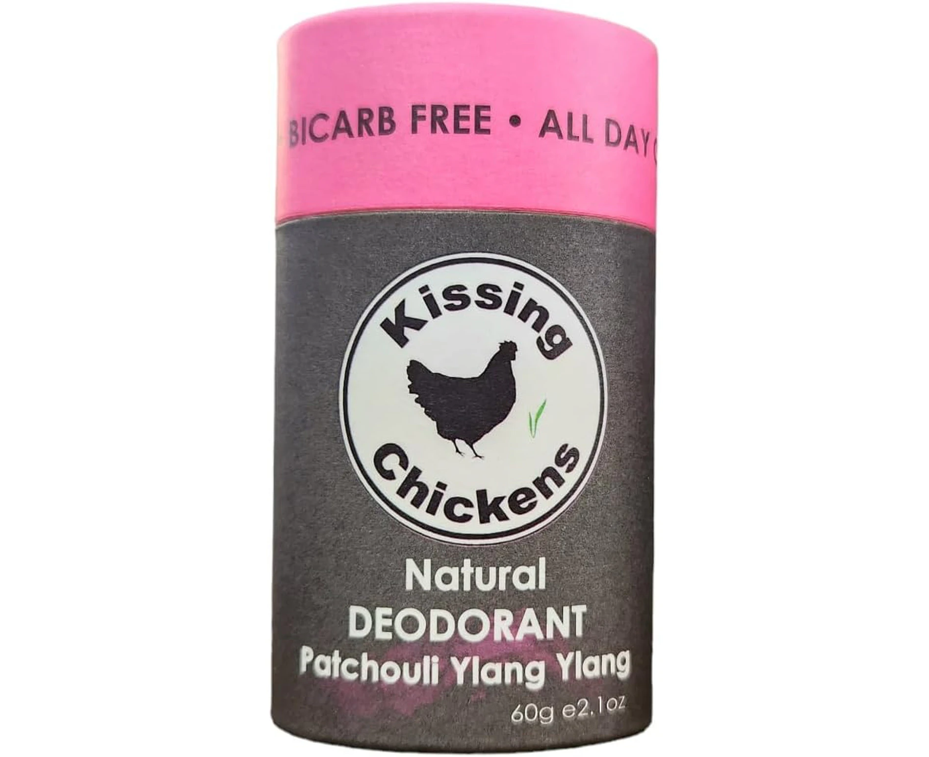 Kissing Chickens Patchouli & Ylang Ylang Bicarb-free Deodorant Stick 60g - Certified Vegan, Organic Ingredients, Plastic Free, developed in the heat & humi