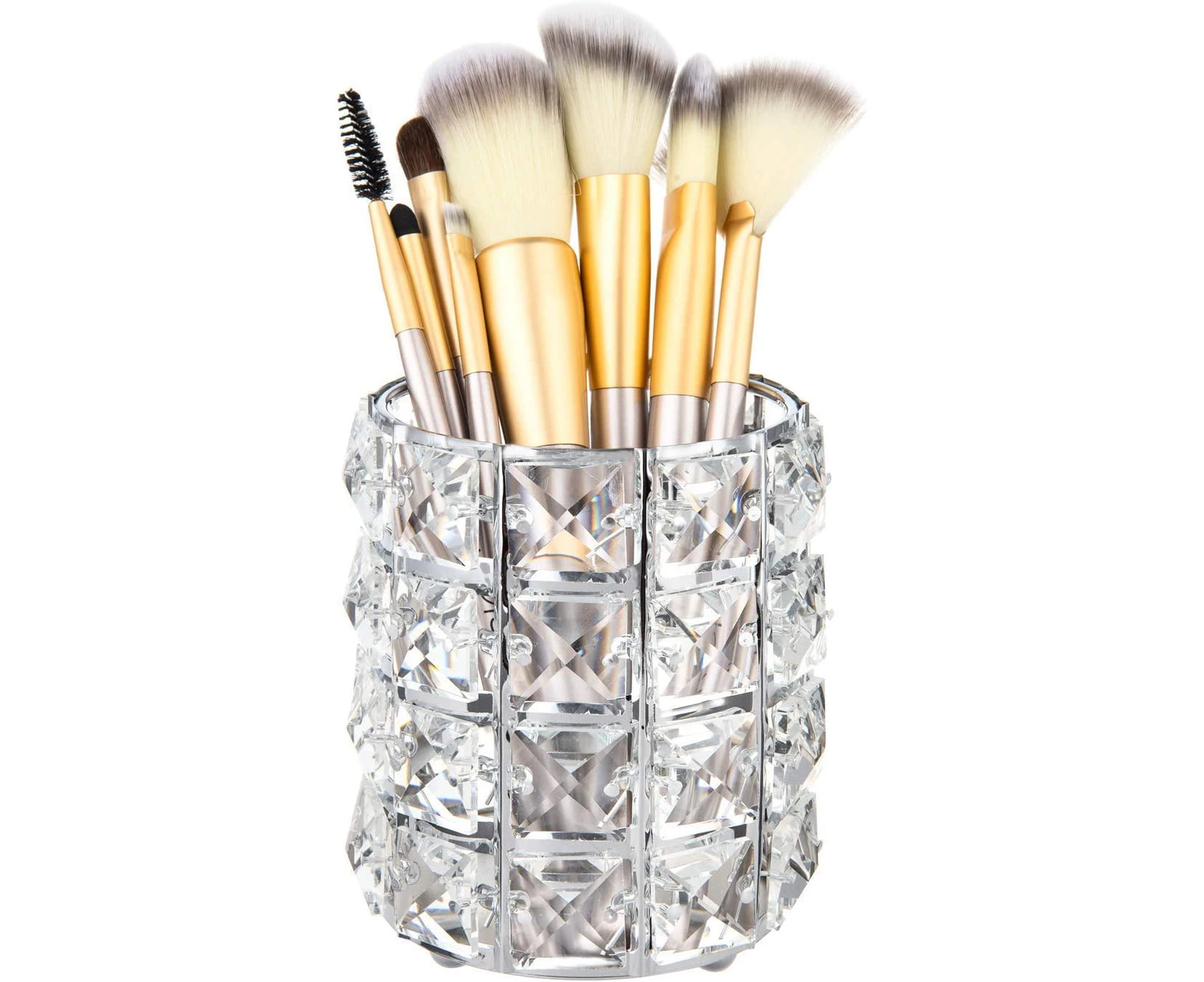 Feyarl Crystal Beads Makeup Brush Holder Pen Pencil Holder Storage Organizer Container (Silver)