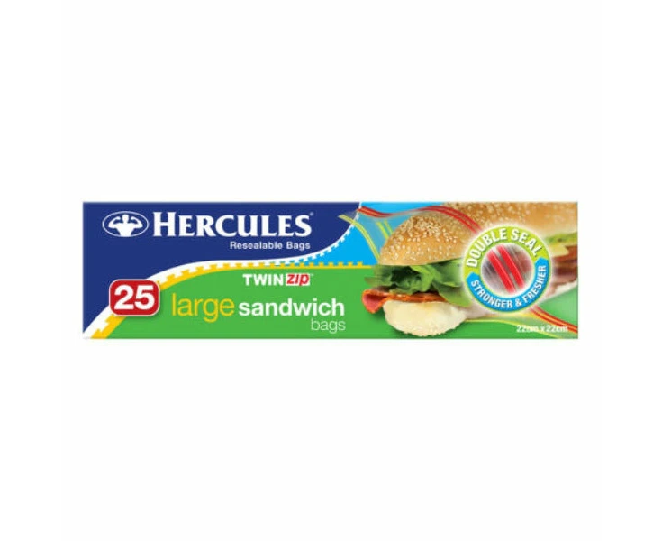 25pk Hercules Twinzip Large Sandwich Bags