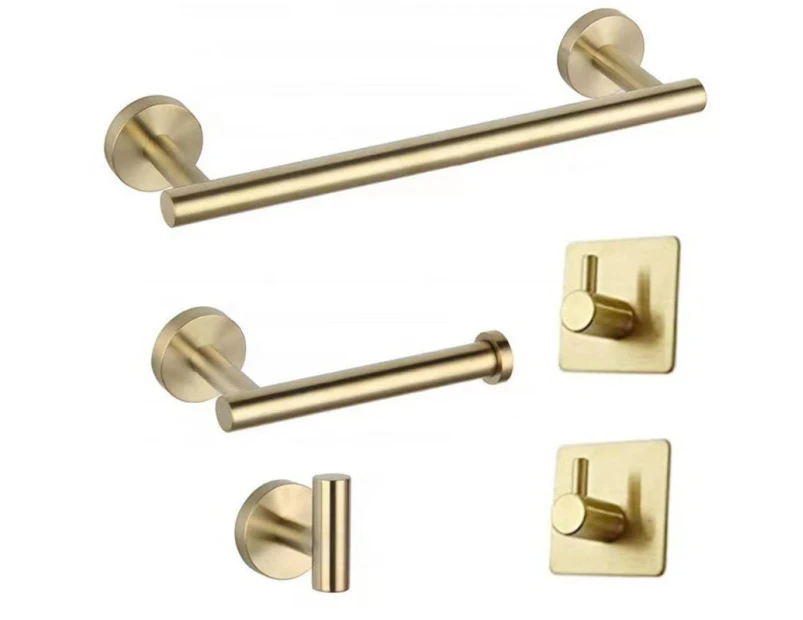 Stainless Steel Coat Hook Bathroom Creative Roll Tissue Rack Single Pole Towel Rack Hook Five Piece,Golden