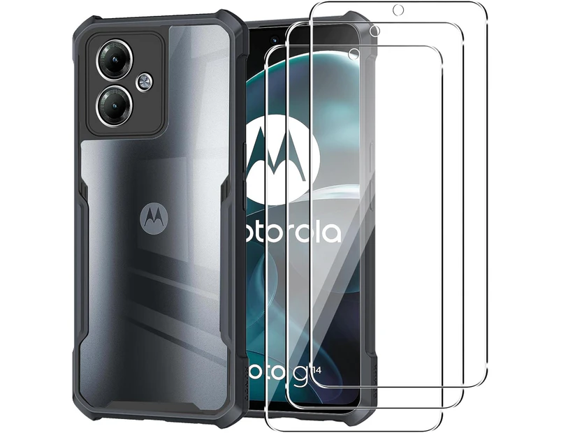 Case for Motorola Moto G14 + [3 Pack] Screen Protector, Electro-weideworld Ultra Thin Shockproof Protective Phone Cover