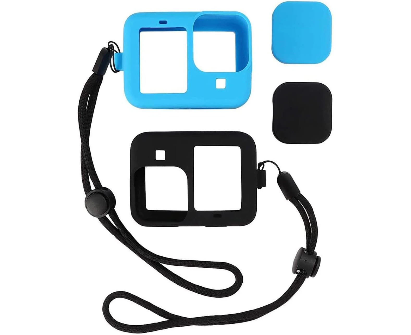 2 Pack Silicone Cover for GoPro Hero 9 / Hero 10 Blue Black, 8 PCS Case Sleeve Kit for GoPro Hero 9 10 with Lanyards, Rubber Lens Cap Covers, Lens Cap Keep