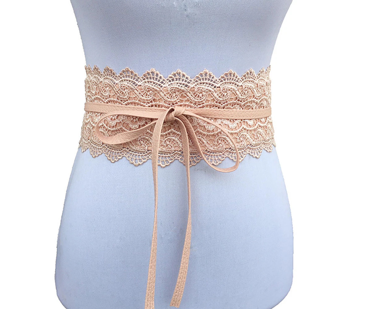 Ladies lace belt bow tie wrap faux leather boho belt