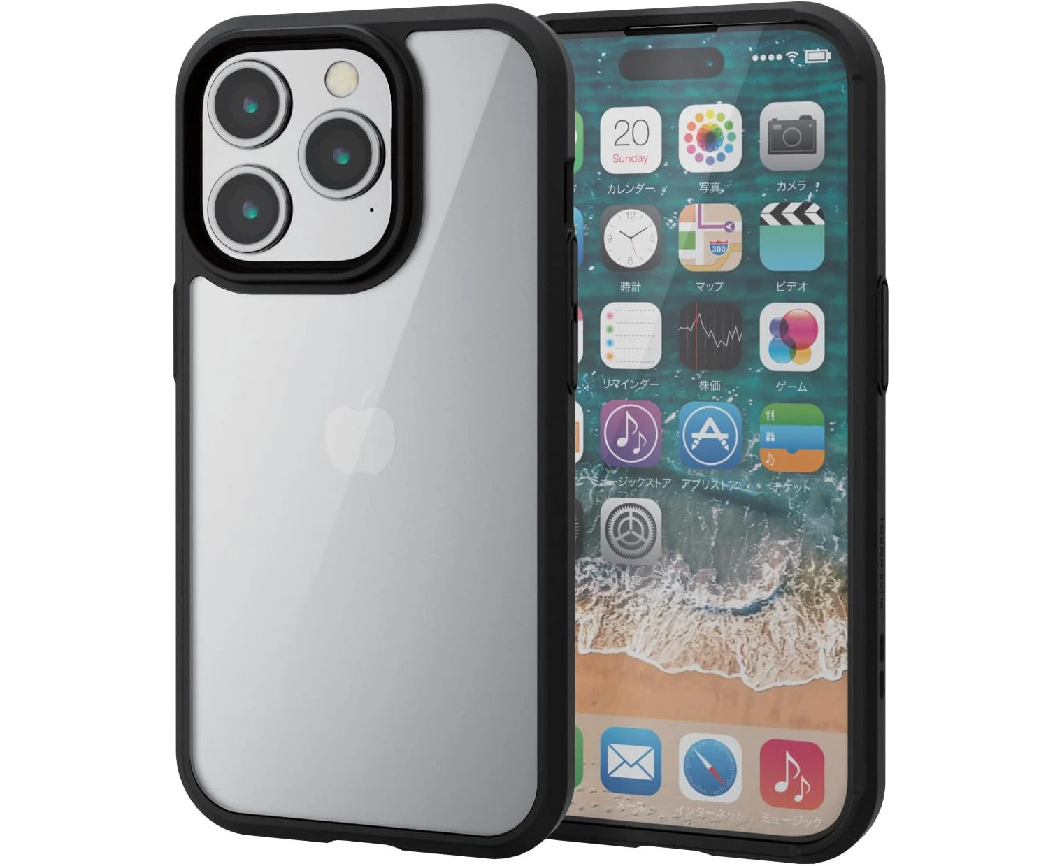 Elecom PM-A23CTS3BK iPhone 15 Pro Case, Tough Slim with Glass Film Included, 360 Degree Protection, Shock-Absorbing, Thin, Lightweight, with Strap Hole, Al