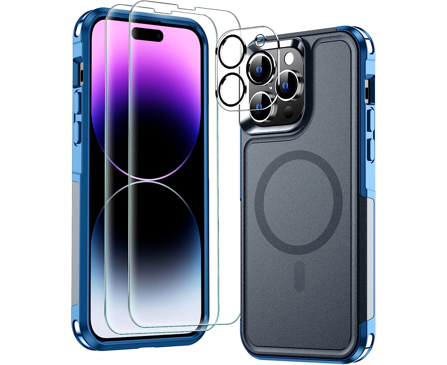 MOZOTER [6 in 1 Magnetic for iPhone 14 Pro Case,[12 FT Shockproof Compatible with Magsafe] [2 Pcs Glass Screen Protector+2 Pcs Camera Lens Protector] [Heav