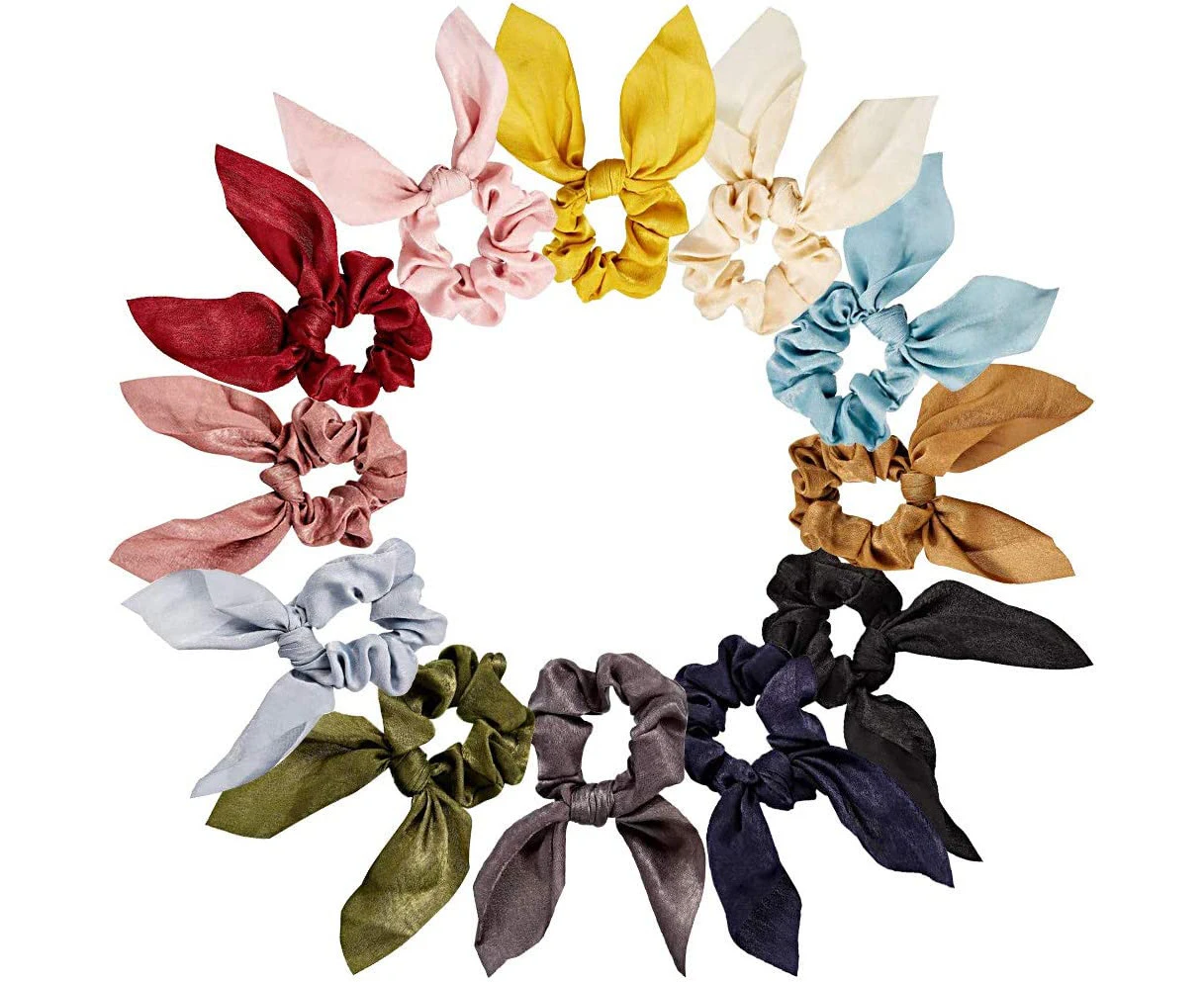 AUTOWT 12 Pcs Elastic Ribbon Hair Scrunchies, Chiffon Hair Ties Ropes Set Bunny Ears Hair Bows Elegant Cute Hair Bands Colorful Traceless Beautiful Hair Ac