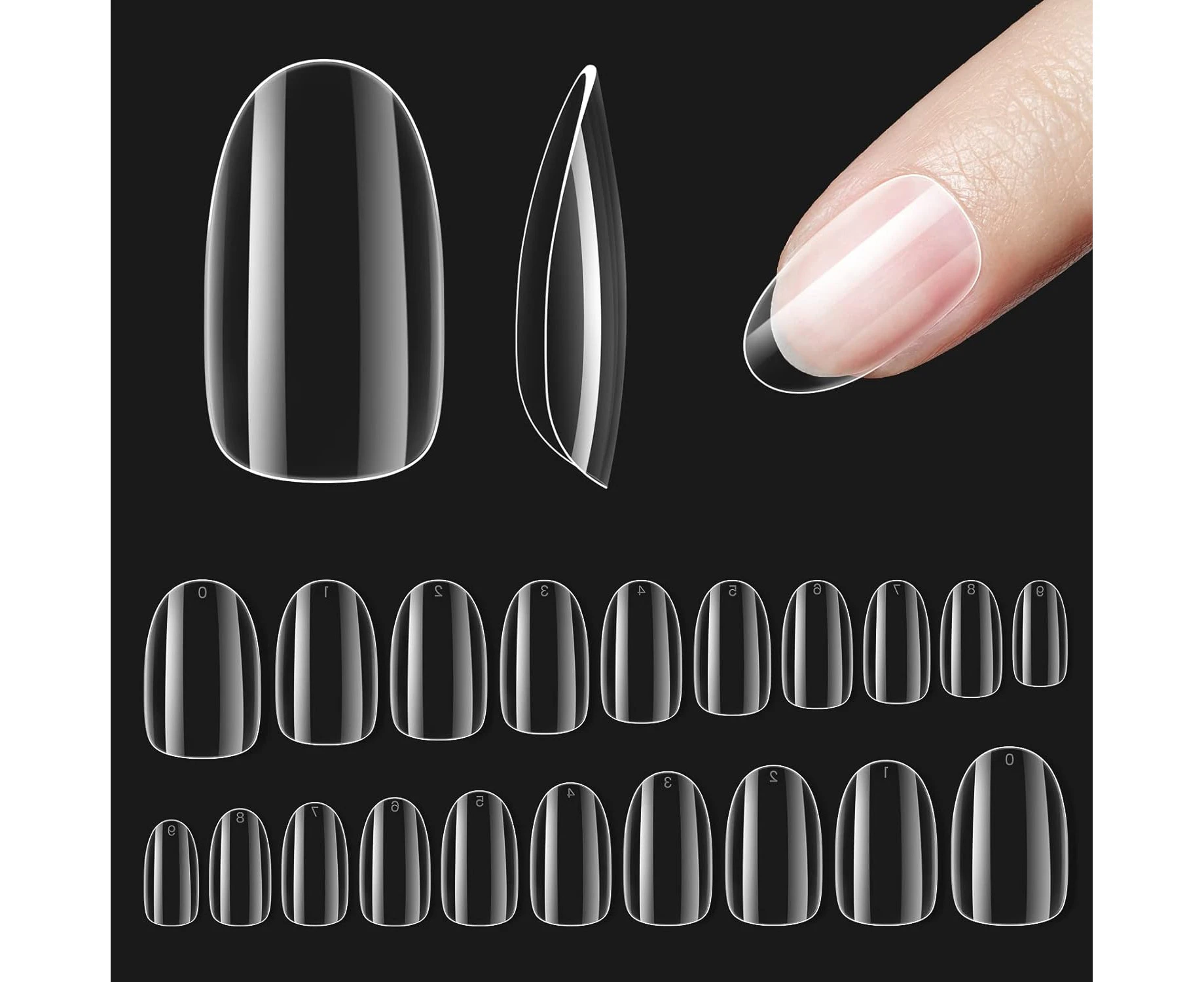 beetles Gel Polish Gel Nail Tips Short Oval Shape, 500Pcs Clear Soft Gel Nail Tips Pre-shaped Full Cover False Nails Gelly Tips for Gel Nail Polish Soak of