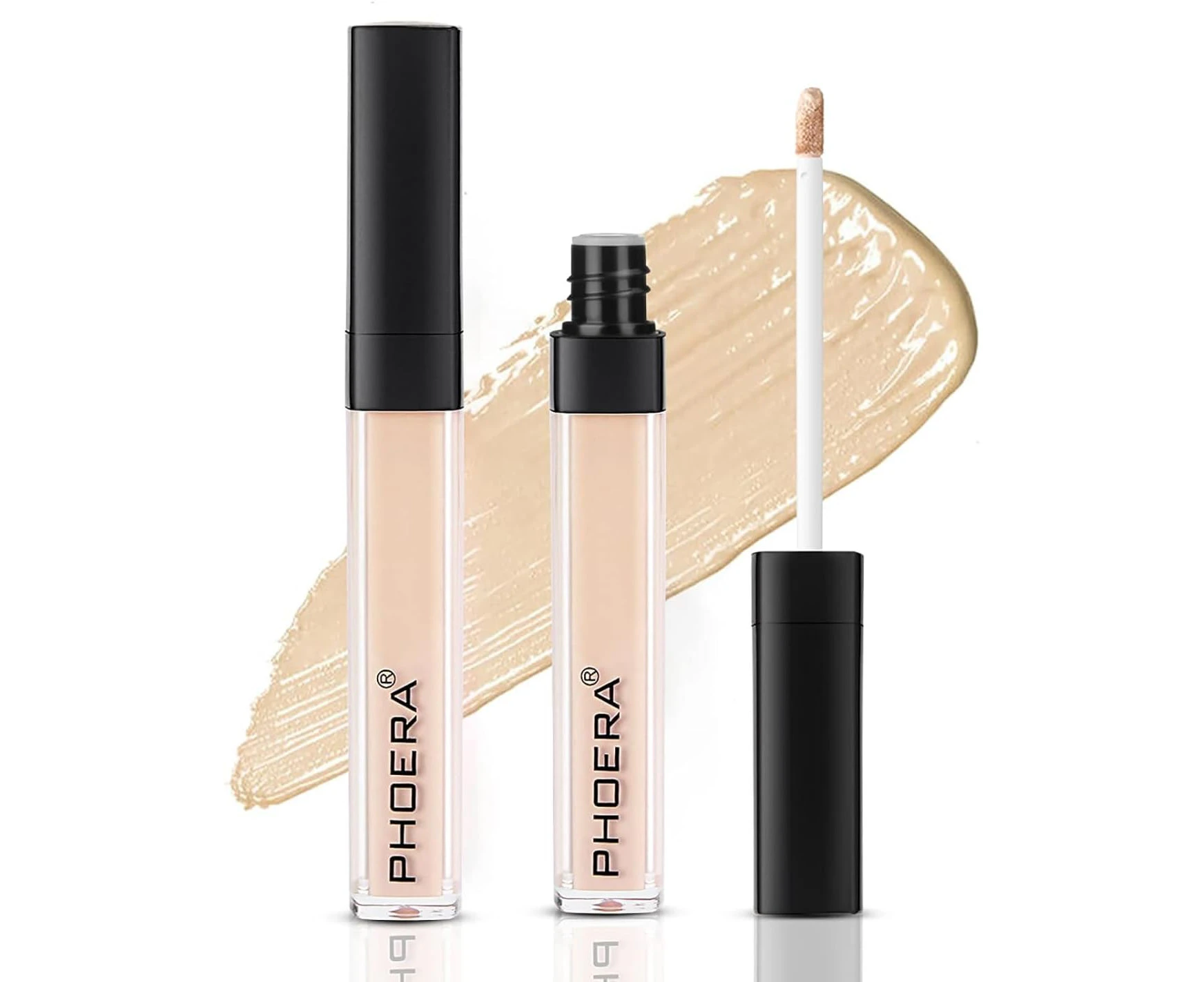 PHOERA Full Coverage Liquid Concealer 1 Count, Moisturizer HD High Definition Foundation, 24HR for Dark Circles (101#LIGHT, 27g)