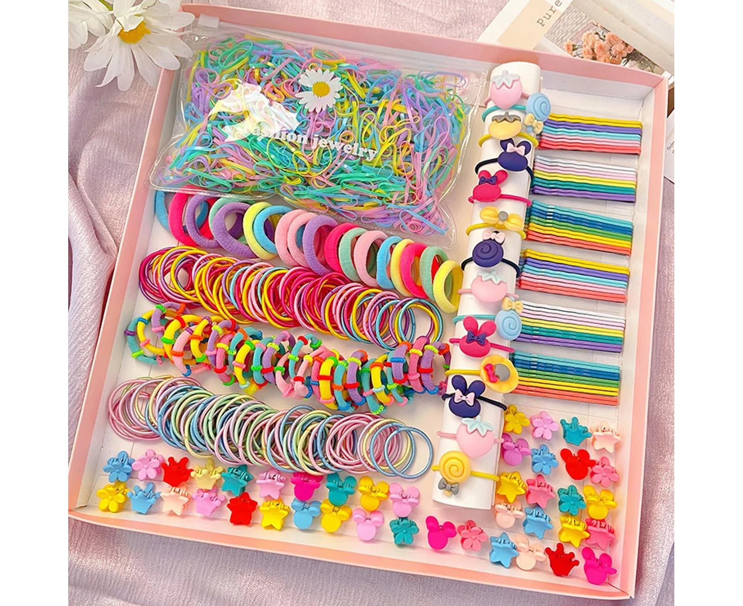 1220 Pcs Baby Girls Hair Accessory Set, Colorful Hair Clips Mini Hair Claws for Girls Teens Toddlers Women Elastic Hair Ties Ponytail Holders Rubber Bands