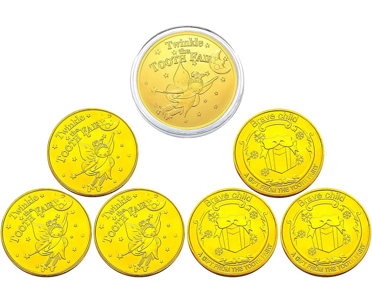 Pacify 6 PCS Tooth Fairy Coins Golden Plated Lost Teeth Fairy Commemorative Rewards Coin for Boys Girls