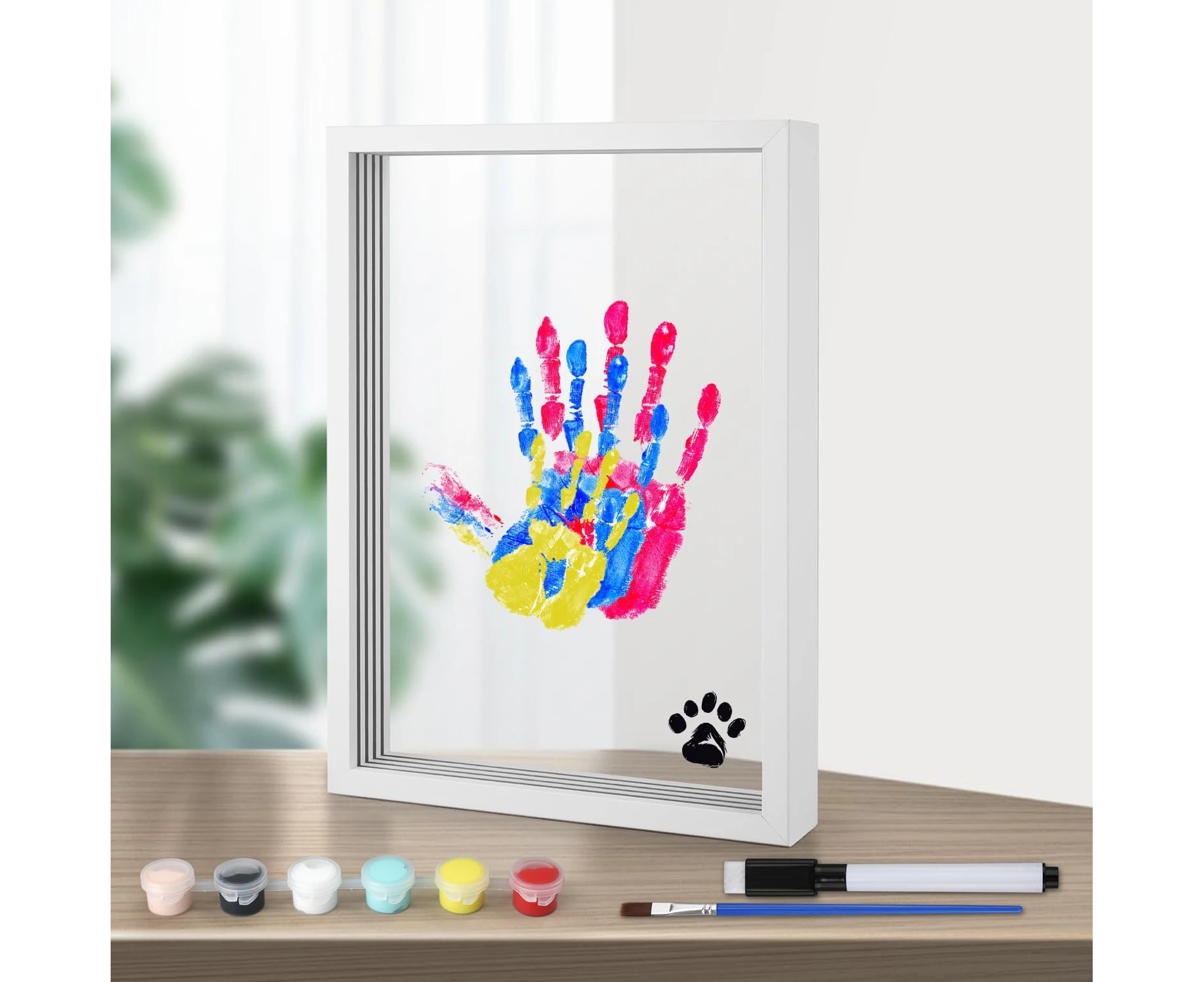 DIY Family for Handprint Kit, Transparent Family for Hand Print Photo Frame Kit Wooden DIY Craft Picture Frame Keepsake Expecting & New Parents Gifts for A